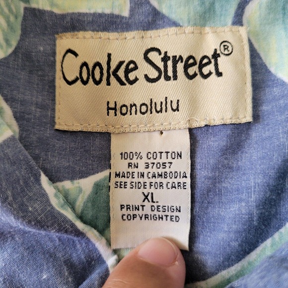 Cooke Street Hawaiian Shirt Mens Size XL Blue Green Palm Leaves Floral - Picture 4 of 5